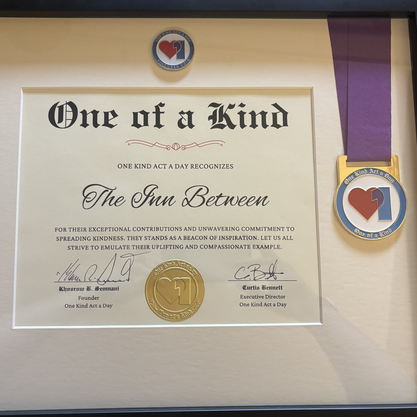 The INN Between Receives the Prestigious One Kind Act a Day Award